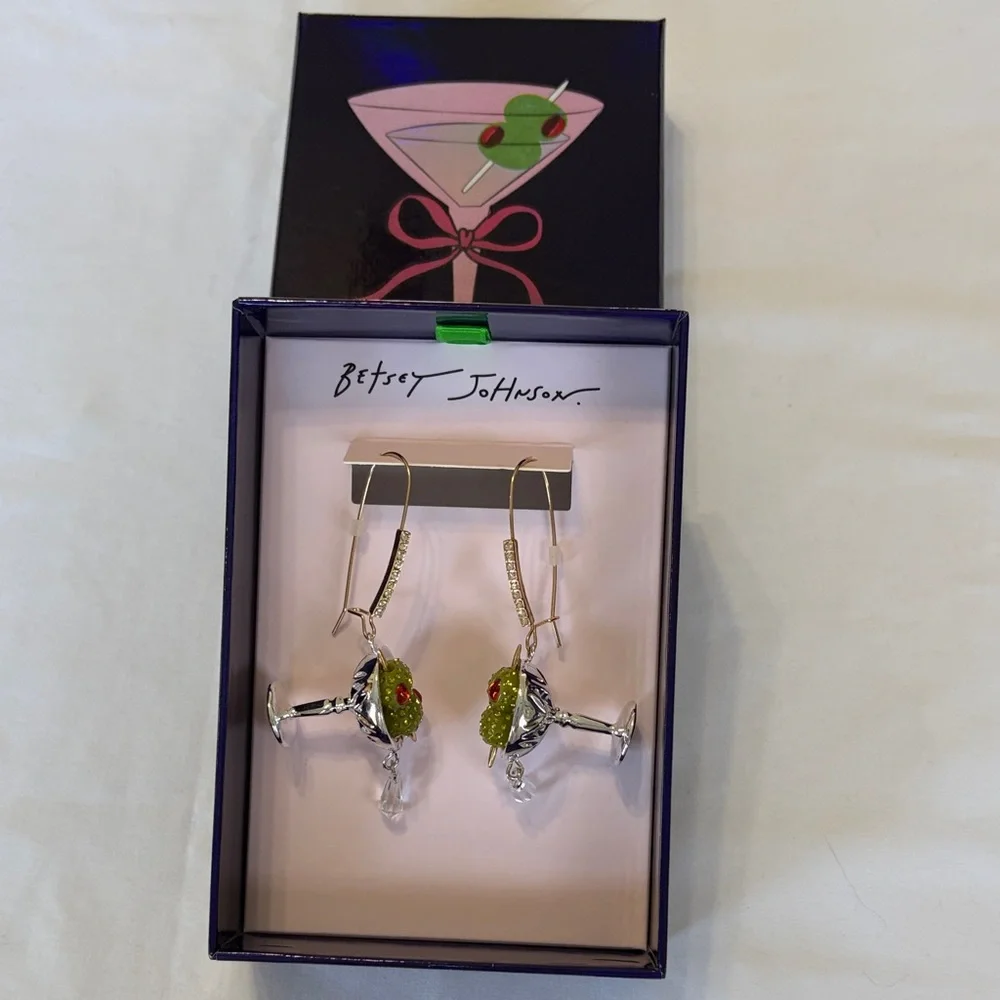 Betsey Johnson Silver Martini Drop Earrings NWT - Picture 7 of 9